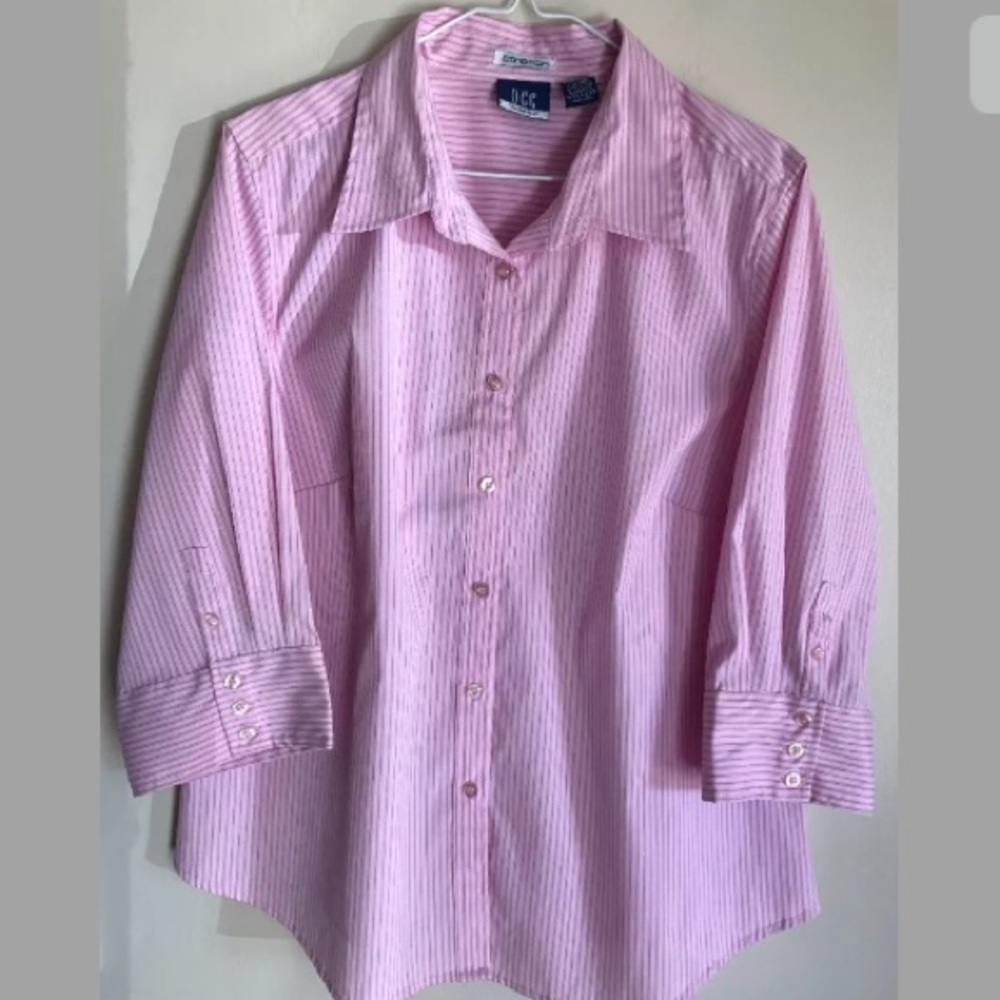 DCC WOMAN Stretch Button Down  Striped Blouse NWOT